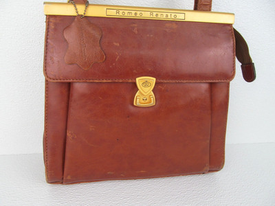 Romeo Renato Brown Leather Shoulder Bag Satchel Frame Handbag Vintage