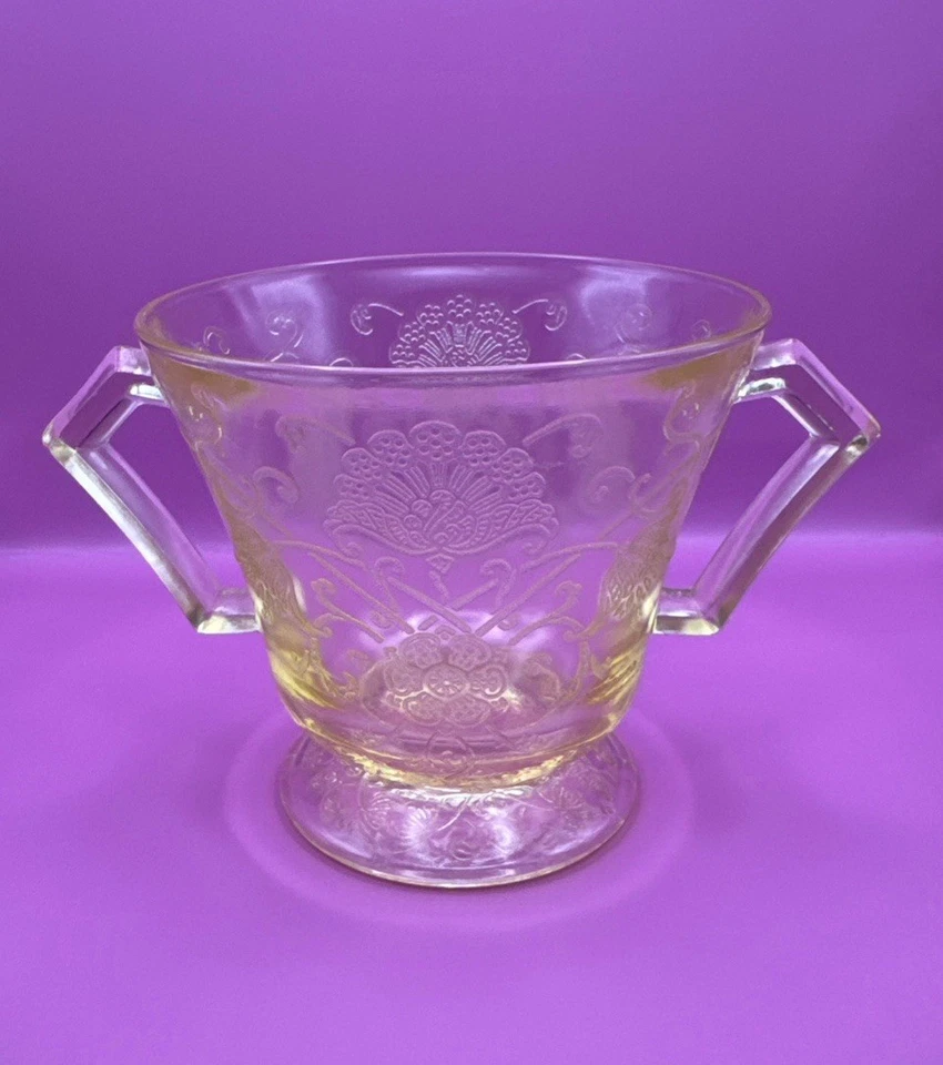 Hazel Atlas Florentine #2 Poppy Sugar Bowl Depression Glass Yellow - Image 3 of 4