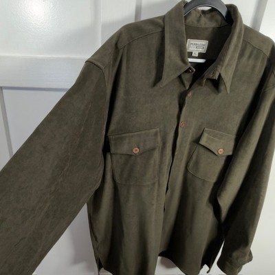 Pardazzo Uomo Suede Feel Button Down Shirt Olive Green Size XL