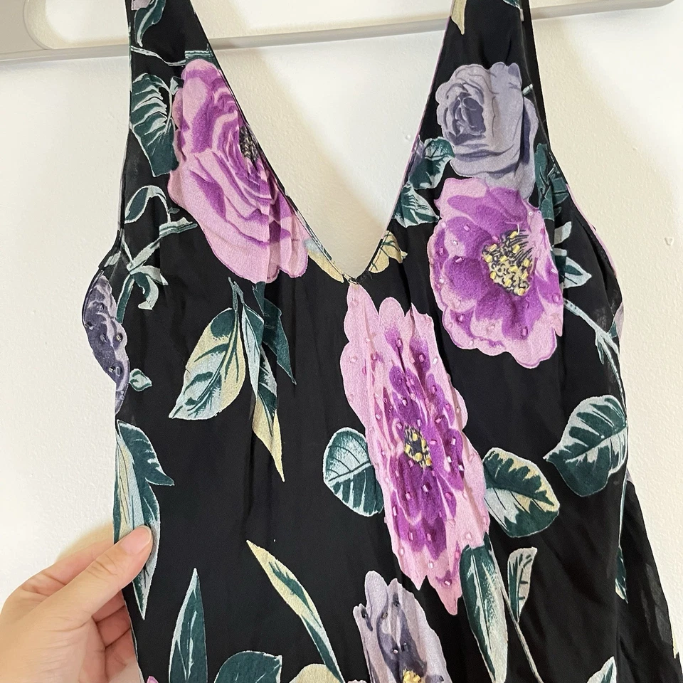 Maxi Vestido Azul Eva Y2K 10 Cuentas Floral Púrpura Imitación Envoltura Hada Soñador Caprichoso Foto 3 de 4