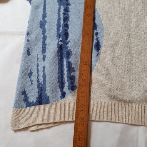 White Stuff abstract Cotton Linen jumper, off white and blue, 1/2 sleeve, UK 16 - Picture 6 of 8