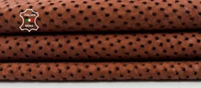 COGNAC BROWN PERFORATED SQUARES PRINT Soft Lambskin Leather 3sqf 1.0mm #C6377
