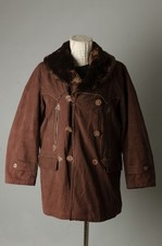 VTG 40S French Canadienne Mackinaw Double Breasted Jacket Fur Collar