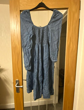 Boohoo Blue Denim Lyocell Smock Dress Square Neck Puff Long Sleeve UK 16