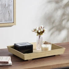 New Mainstays 12" x 16" Wood Footed Decorative Tray, Natural