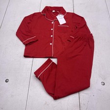 SWOMOG Pajama Set Kids 120 Red Button Front Long Sleeve Top Pants Soft PJs