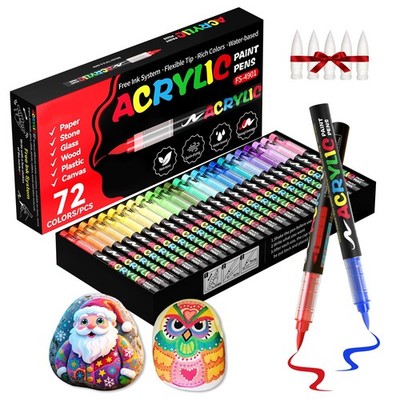 72 Colors Acrylic Paint Markers, Soft Brush Tip Acrylic Markers Set, Paint Pe...