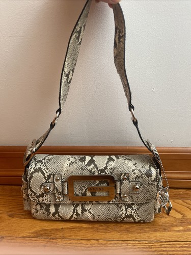 Vintage Guess Y2K Baguette Shoulder Bag Faux Snakeskin Chrome Buckle Purse