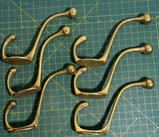 Six Large Antique Style Solid Brass Coat Hat Hooks #16cm long