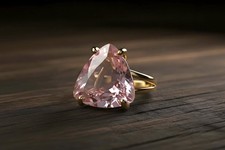 Rose Quartz Ring Anemone Jewelry 14k Gold Filled Trillion Cut Gift