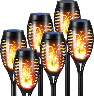 Solar Torch Flame Lights, 6 Pack Solar Lights Outdoor with Flickering Flame, Wat