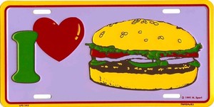 I LOVE HAMBURGER CHEESEBURGER METAL AUTO LICENSE PLATE NEW #543-00