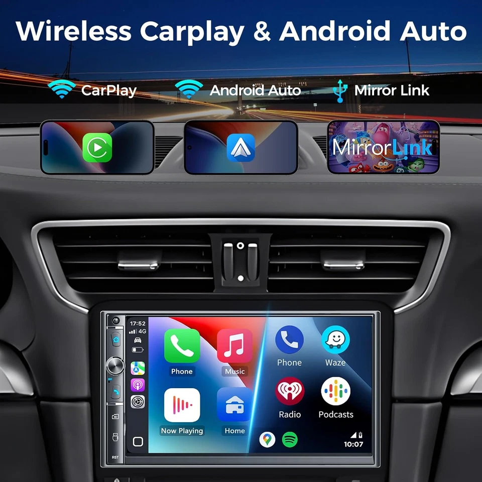 Double Din Car Stereo with 7" HD Touchscreen, Wireless Apple Carplay & Android A - Image 2 of 4