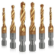 6 Pack Combination Drill and Tap Set, Professional HSS Titanium Thread Tap Drill