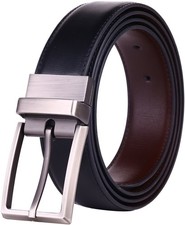 Men's Dress Belt Leather Reversible 1.25" Wide Rotated Buckle Gift 28-30, Bl...