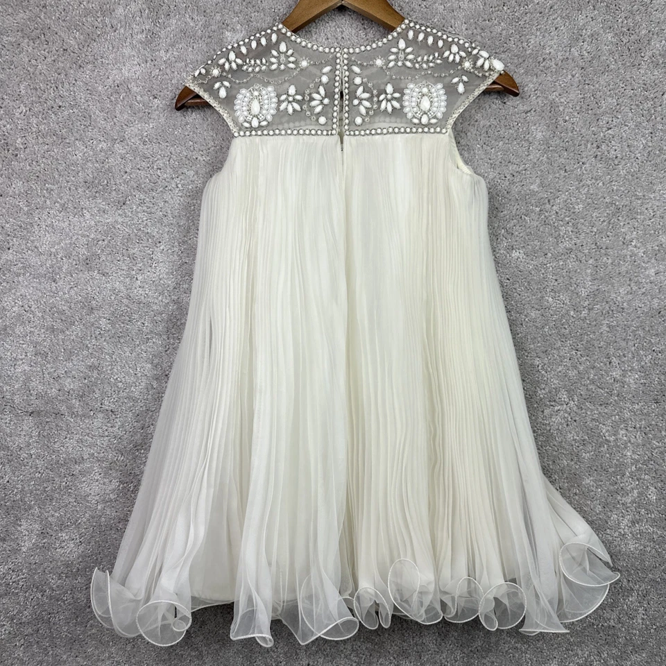 Vestido Neiman Marcus X Marchesa Blanco Crema Cuentas Plisado Flor Niña Grande Foto 3 de 4