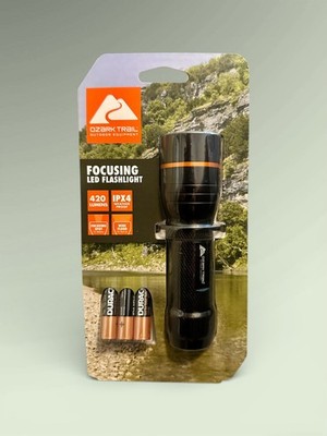 Ozark Trail 420 Lumen LED Flashlight Focus Beam IPX4 Waterproof + Batteries