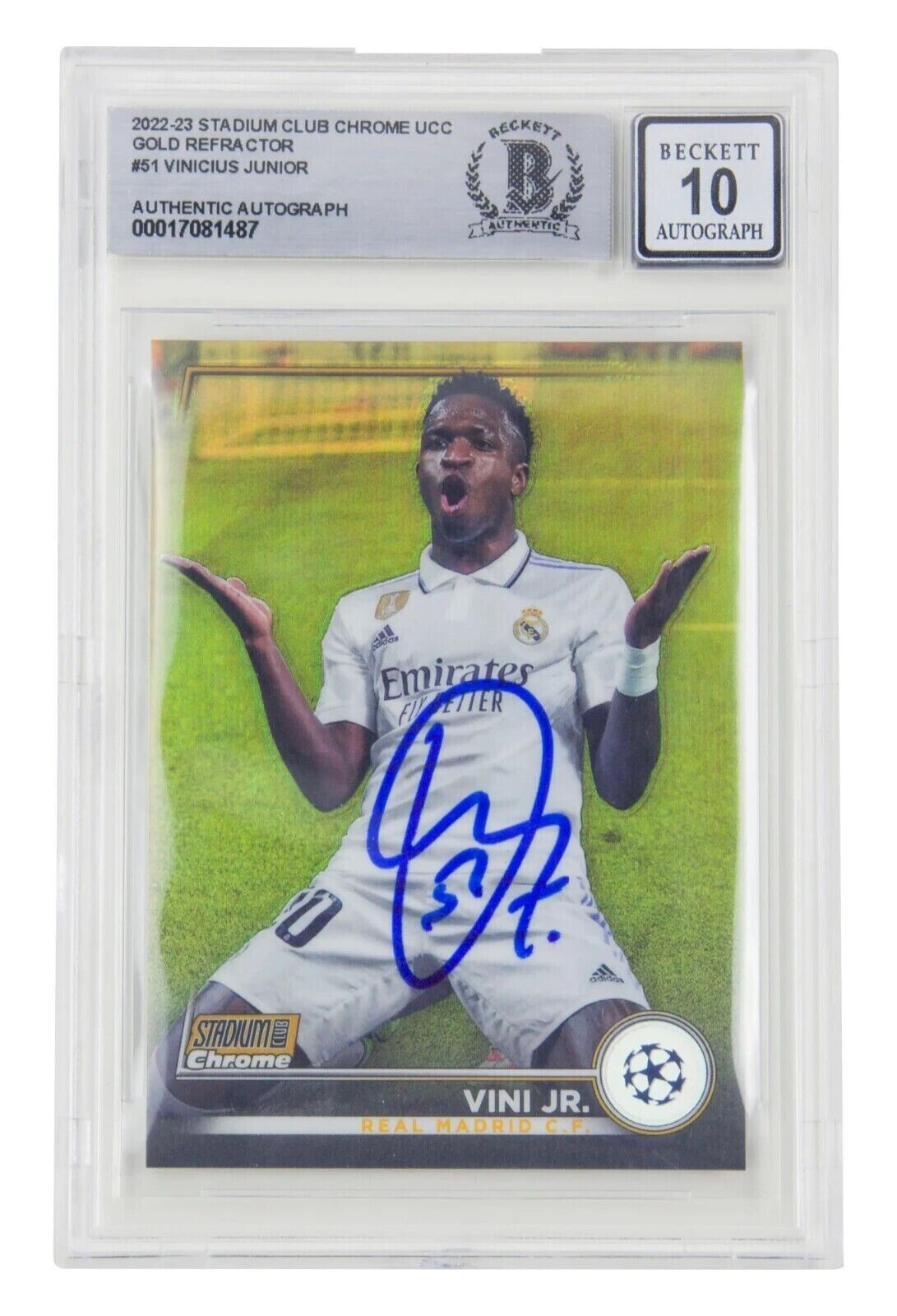 Vinicius Jr Signed 2022-23 Topps Stadium Club Chrome Gold /50