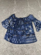 Naif Women’s Blouse Size Medium Half Sleeves Blue Geometric Pattern