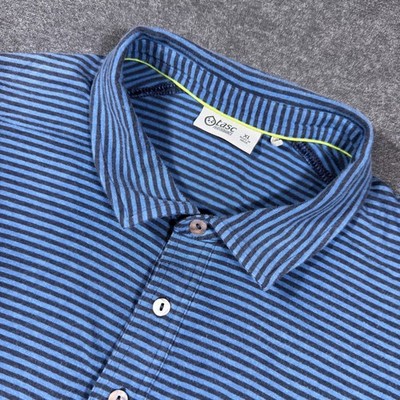 Tasc Performance Polo Shirt Mens XL Blue Striped Bamboo Cotton Short Sleeve Golf