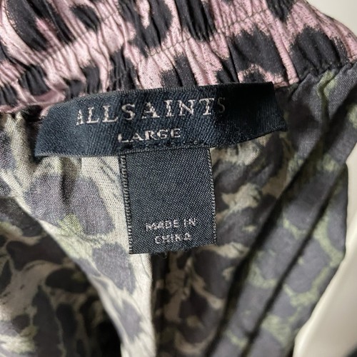Allsaints Women's Large Esma Leppo PJ Lounge Bottoms Green Leopard Print Viscose - Picture 4 of 6