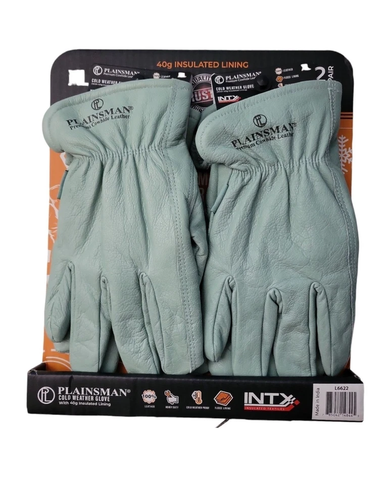 Guantes de trabajo de cuero de vaca Plainsman forrados de vellón de alta resistencia para clima frío, 2 pares XL  Foto 2 de 4