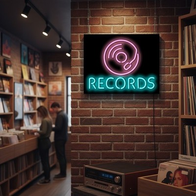 Records Neon Sign - 24''x18'' - Super Bright, REAL Neon Attracts More Customers