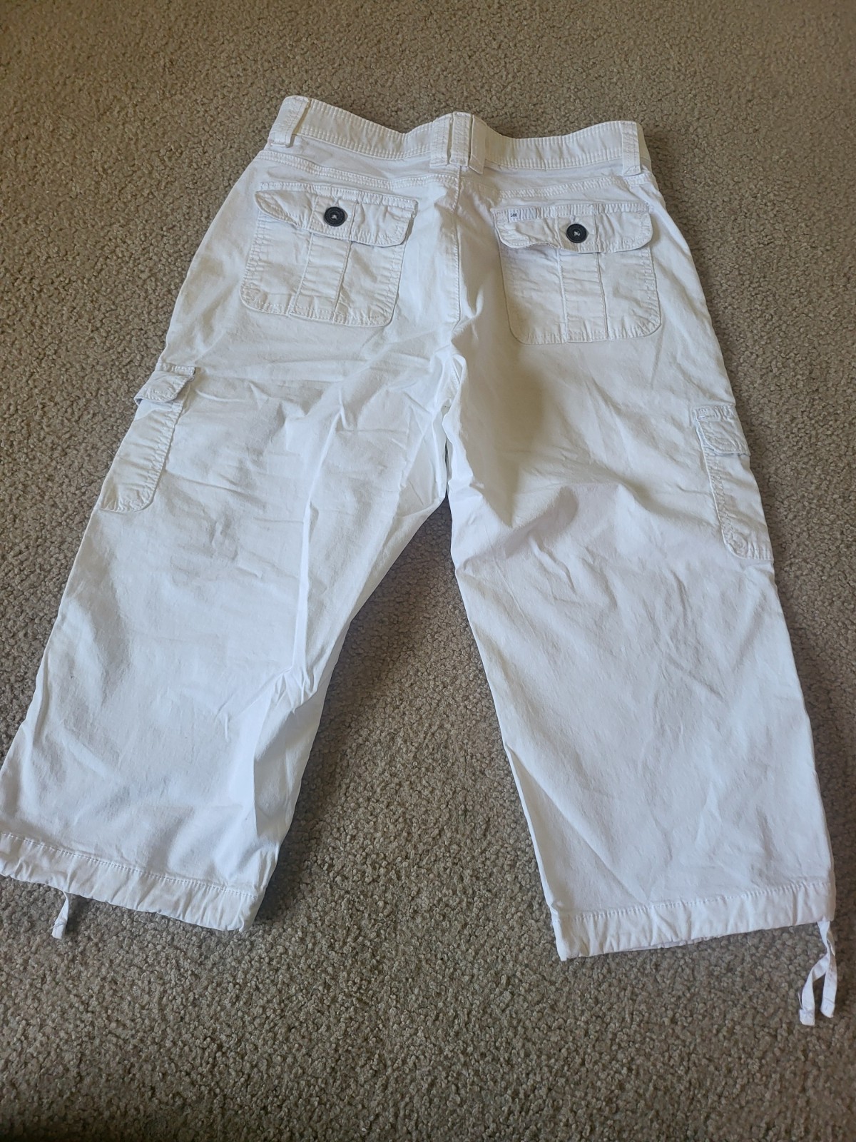 Women's Lee Mid Rise Cotton Cargo Capri Pants Size 10M White image 2