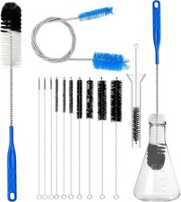 12Pcs Glass Tube Pipe Cleaners Brush Kit,Long Nylon Straw for Blue
