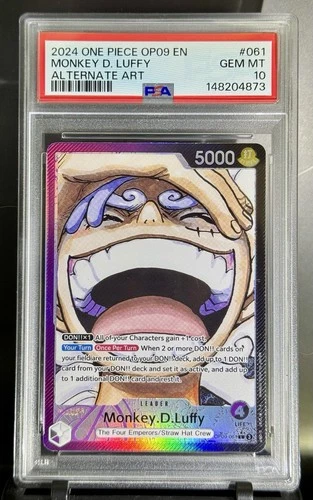 PSA 10 Monkey D. Luffy Alternate Art Leader OP09-061 Gear 5 Laughing Art OP09