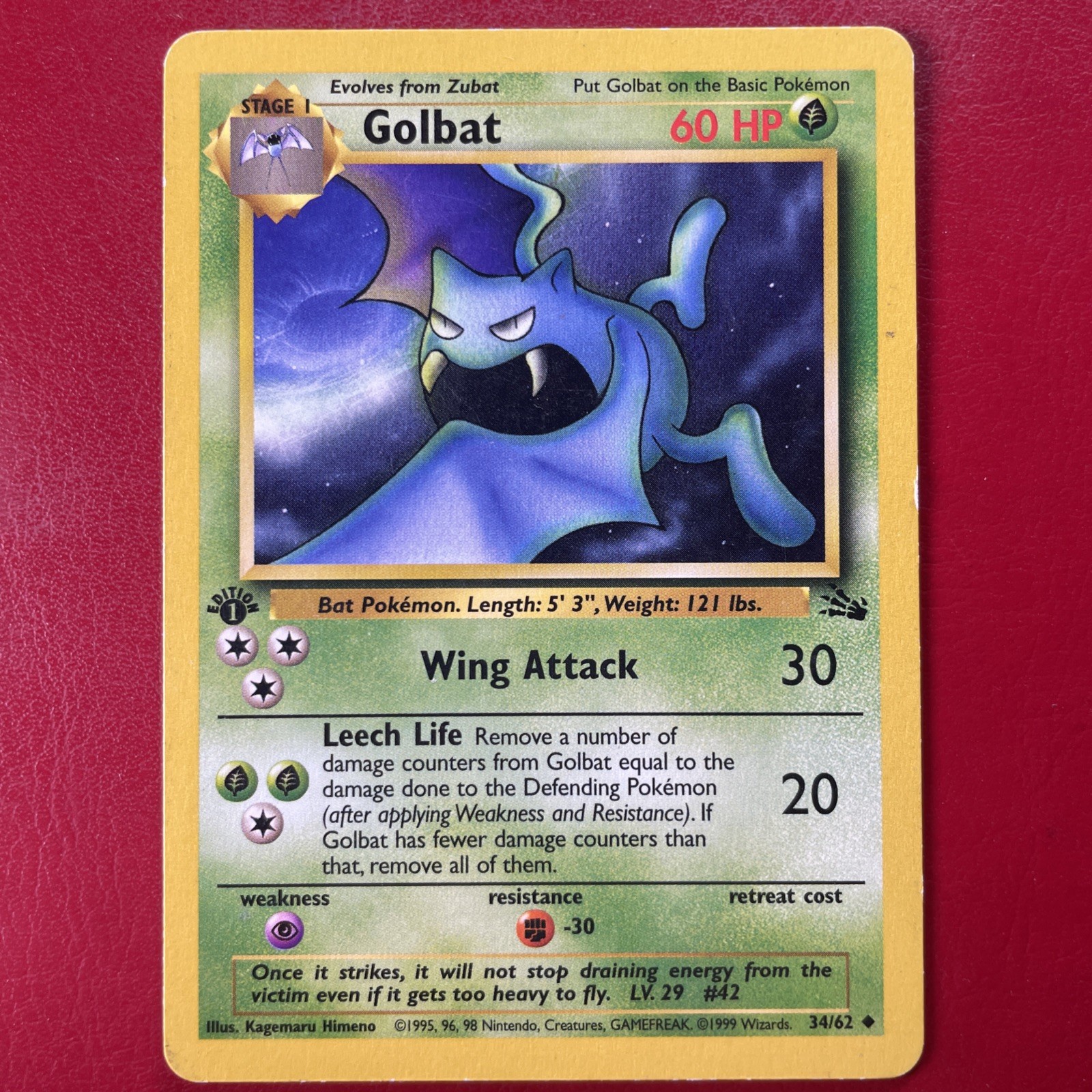 Golbat 34/62 Fossil Regular First Edition Pokemon Card Lp