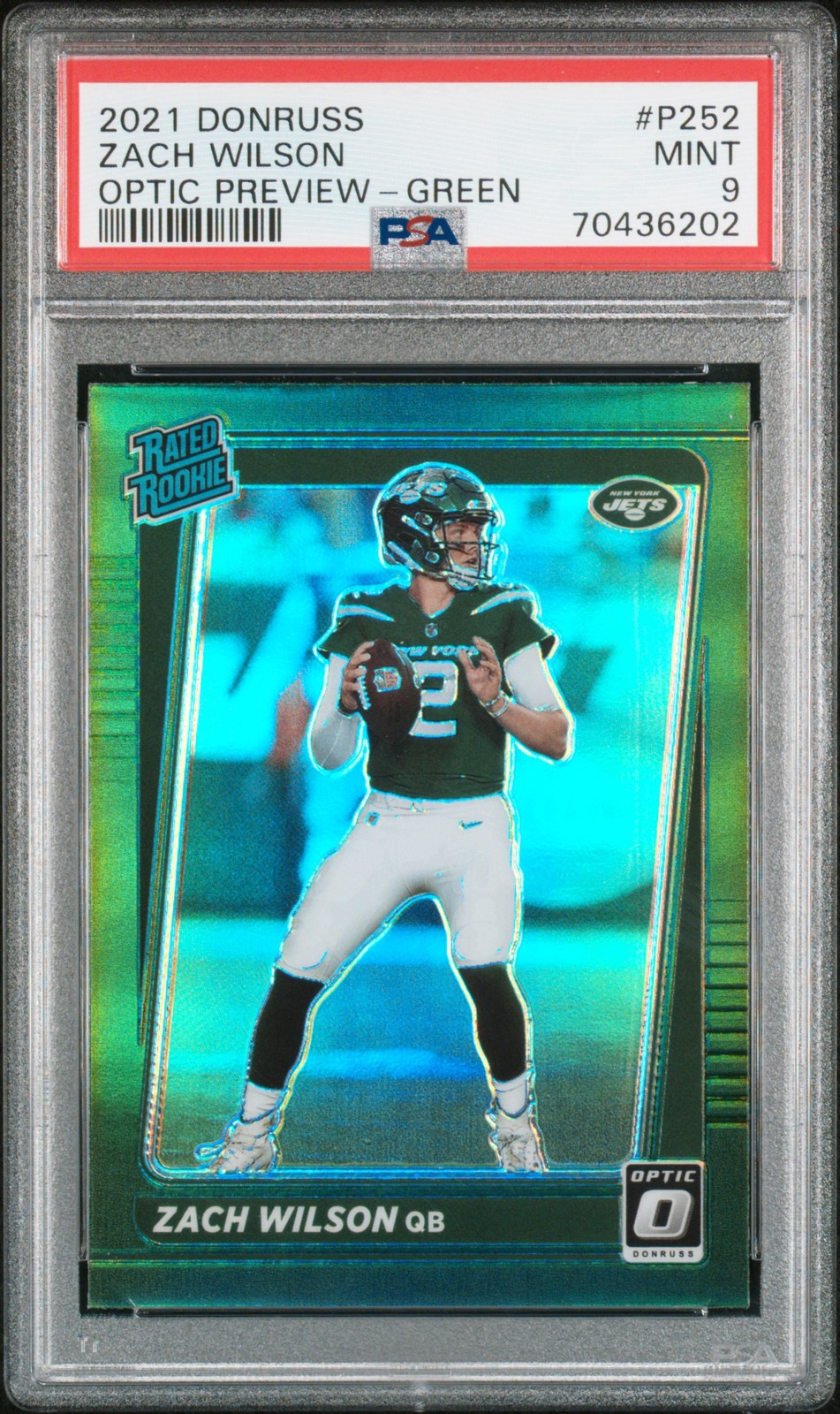 2021 Donruss Optic Rated Rookie Preview Green Zach Wilson RC #P-252 Jets PSA 9