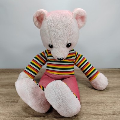 Rosa Teddybär Plüschtier Stofftier gestreift Vintage rot lange Beine 17 Zoll kuschelig