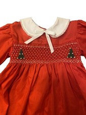 NWT Vintage Hand Smocked Red First Christmas Dress Trees 12mo Polly Flinders