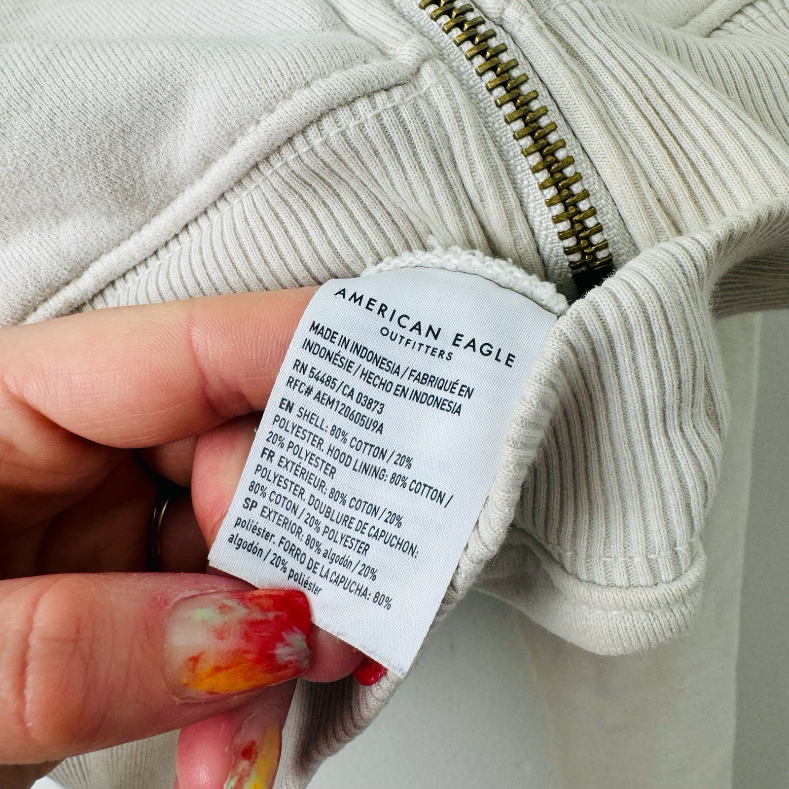 American Eagle Beige Full Zip Cropped Hoodie Wome… - image 6