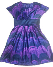 BEAUTIFUL Express SILK Dress - Black /Purple- V Neck - Women's Size Medium