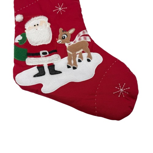 Pottery Barn Rudolf The Red Nosed Reindeer Embroidered Red Quilted Stocking 22" - Picture 3 of 10