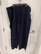 NWT Lauren Ralph Lauren Women 22W Navy 100 Linen Wide Leg Pants 125