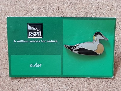 RSPB EIDER GREEN Card 2 Line TICKED BACK Charity Pin Badge