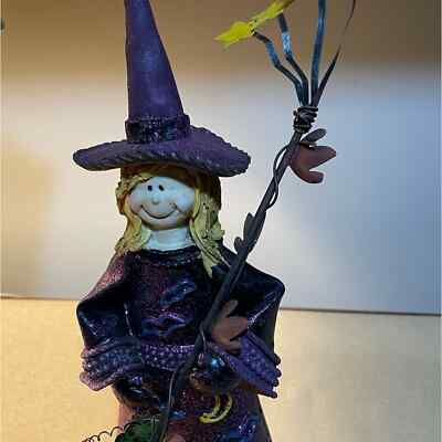 Halloween Decoration 14  Tall Whimsy Witch, Glitter Painted Metal & Resin