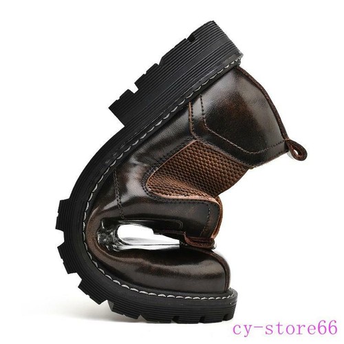 Mens Chelsea Ankle Boots Mid Top Leather Vintage Dress Shoes Fashion British HOT - Picture 2 of 16