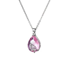 Pink Flower Zircon Necklace Jewelry Accessories Pendant Sweater Chain #10273