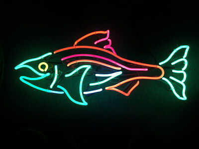 24''x20'' Neon Sign Salmon Shop Light Lamp Tube Glass Workshop Garage Collection