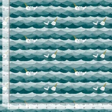 Nautical Fabric | La-Mer Narwhal Wave Blue | Dear Stella Yard