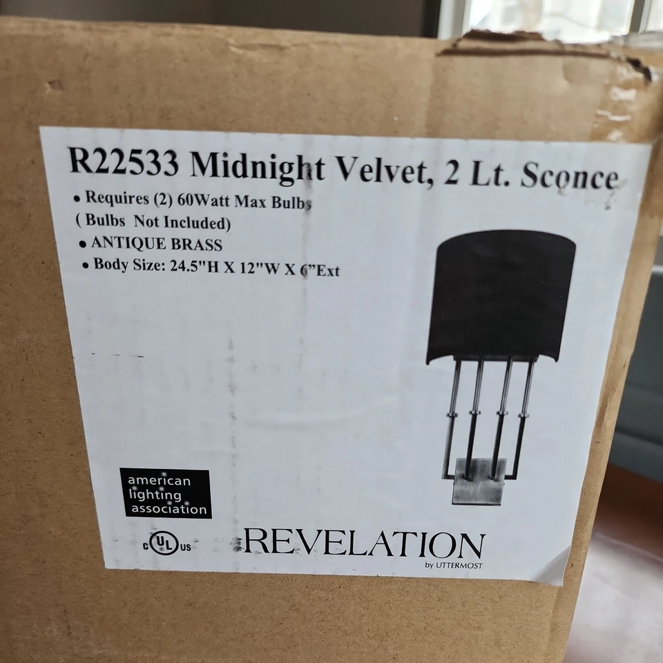 Uttermost Revelation  Midnight Velvet 2 lt. Sconce Antique Brass New Open Box - Image 3 of 4