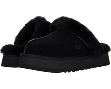 Ugg D1988 Womens Black Leather Disquette Slip On Flats Slippers Size 8 M