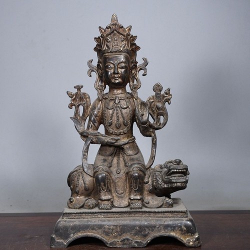 Antique Old Manjushri Prajnaparamita sutra Buddha statue Buddhism temple Bronze - Picture 2 of 9