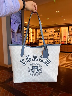 NWT Coach CB869 City Tote In Signature Canvas With Varsity Motif