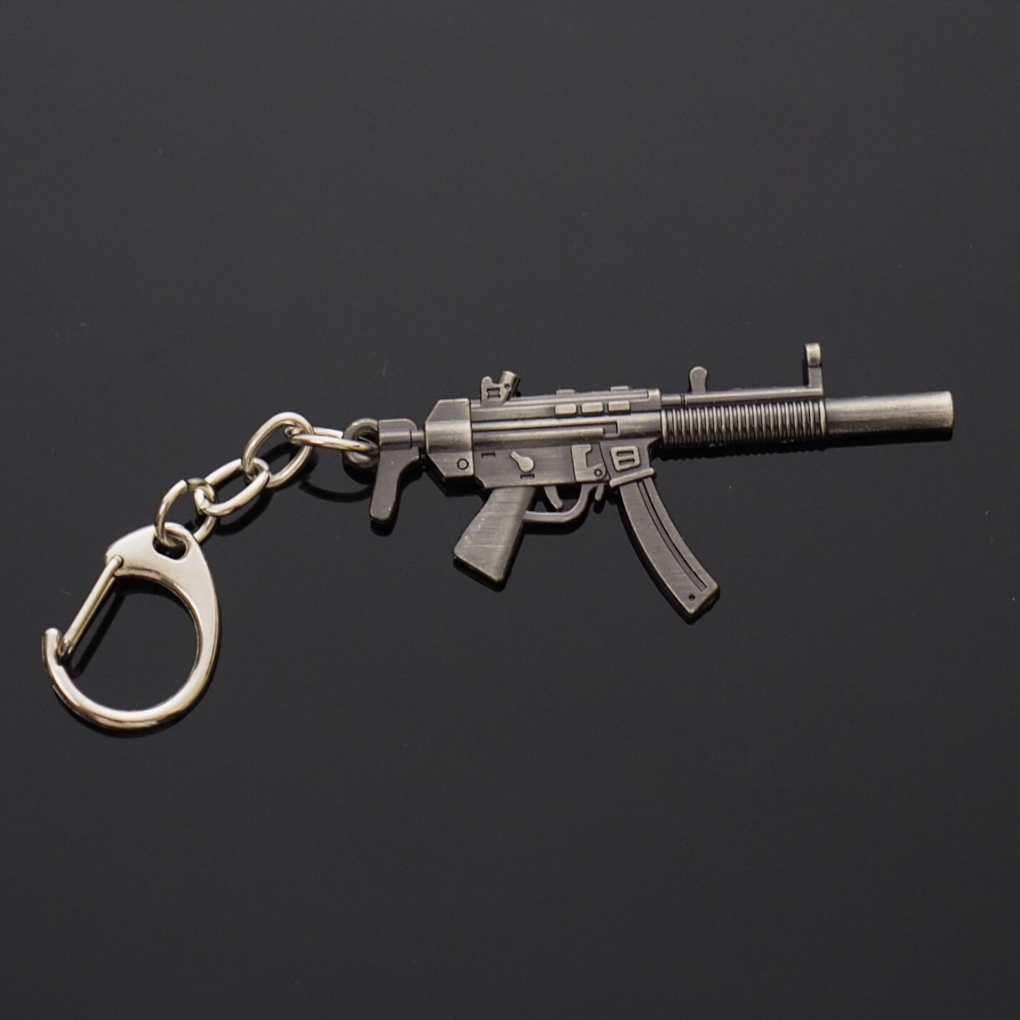 MP5 Keychain Rifle Machine Gun Model Metal Keyring Key Ring Chain Black