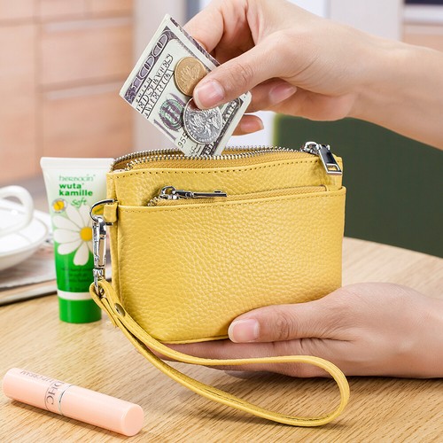 Soft Real Leather Coin Purse for Women Wristlet Mini Pouch Wallet w/ Strap Gifts - Picture 2 of 42